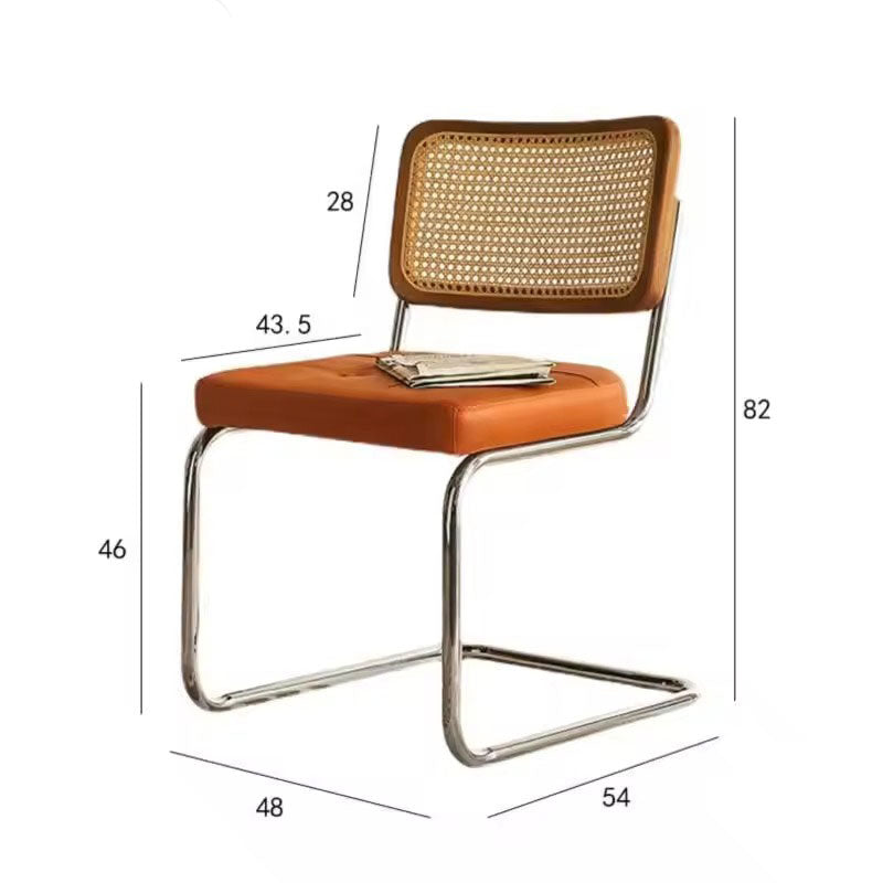 Vintage Cantilever Chair - Rattan Back & Leather Cushion Seating