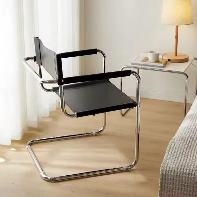 Minimalist White Leather Cantilever Chair - Modern Chrome Frame Design