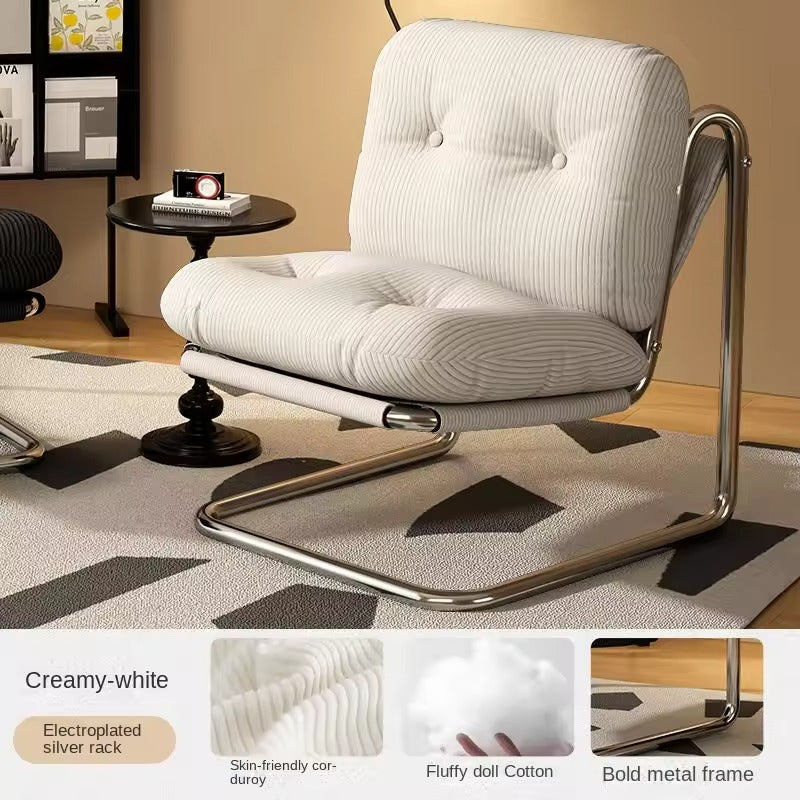 Creamy White Corduroy Lounge Chair - Plush Cushioning & Chrome Frame