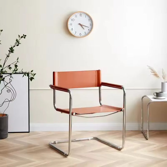 Vintage Leather Cantilever Chair - Sleek Chrome Frame & Modern Design