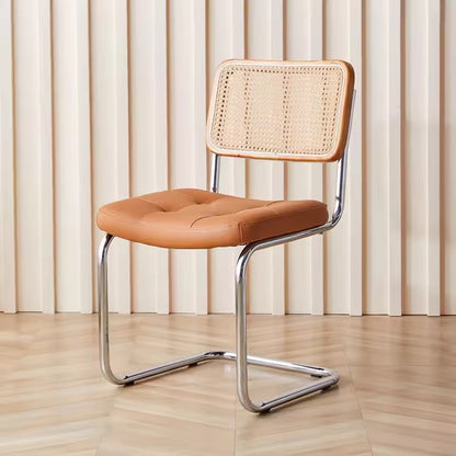 Vintage Cantilever Chair - Rattan Back & Leather Cushion Seating