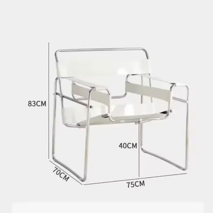 Modern Wassily Chair - White Leather Straps & Chrome Frame