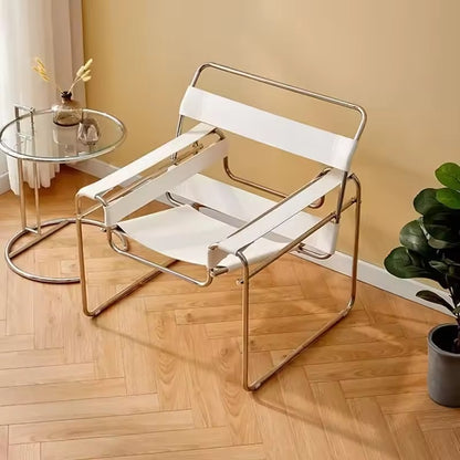 Modern Wassily Chair - White Leather Straps & Chrome Frame