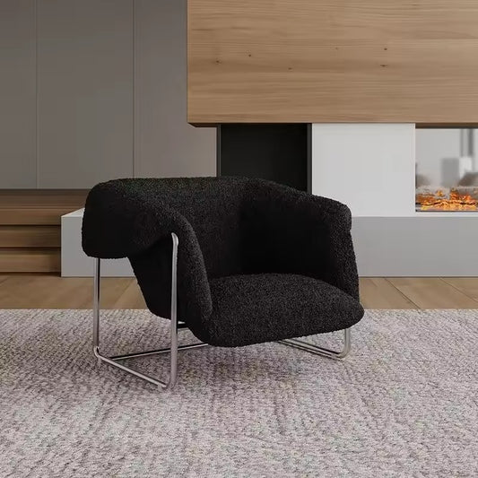 Modern Black Bouclé Lounge Chair - Cozy Design with Sleek Metal Frame