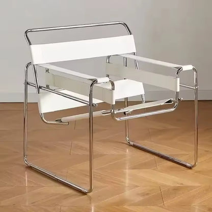 Modern Wassily Chair - White Leather Straps & Chrome Frame