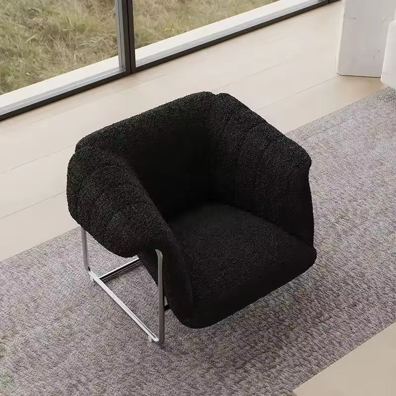 Modern Black Bouclé Lounge Chair - Cozy Design with Sleek Metal Frame