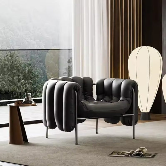 Luxury Modern Lounge Chair - Sculpted Leather with Metal Frame