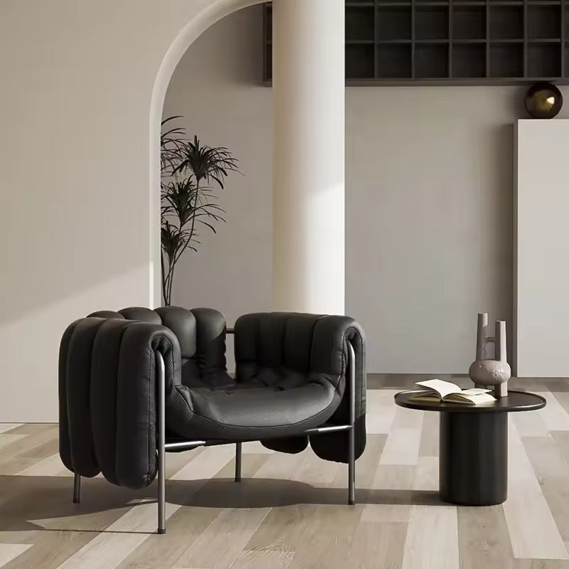 Luxury Modern Lounge Chair - Sculpted Leather with Metal Frame
