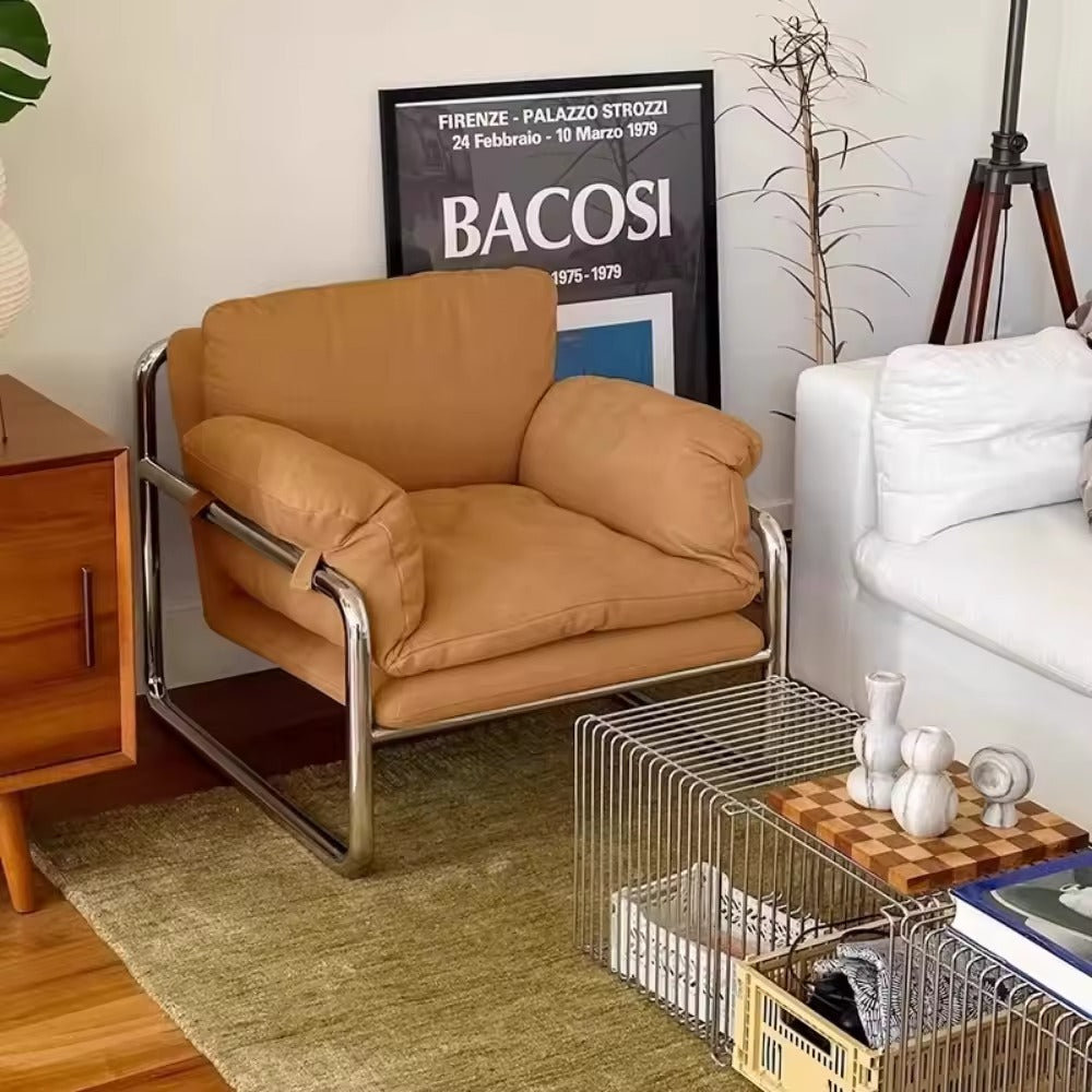 Modern Lounge Chair - Plush Cushioned Seating with Chrome Frame