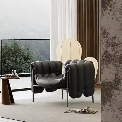 Luxury Modern Lounge Chair - Sculpted Leather with Metal Frame