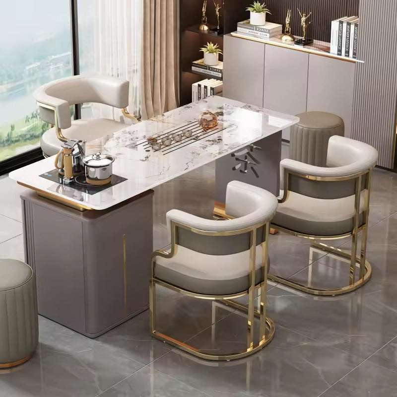 Luxury Modern Dining Chairs - Gold Metal Frame with Leather Upholstery