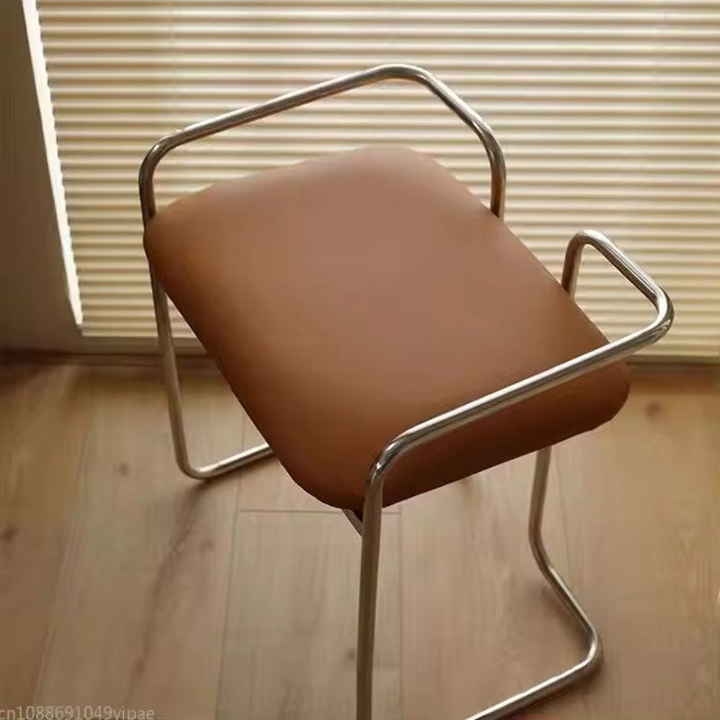 Modern Leather Stool - Minimalist Chrome Frame with Cushioned Seat