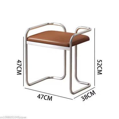 Modern Leather Stool - Minimalist Chrome Frame with Cushioned Seat