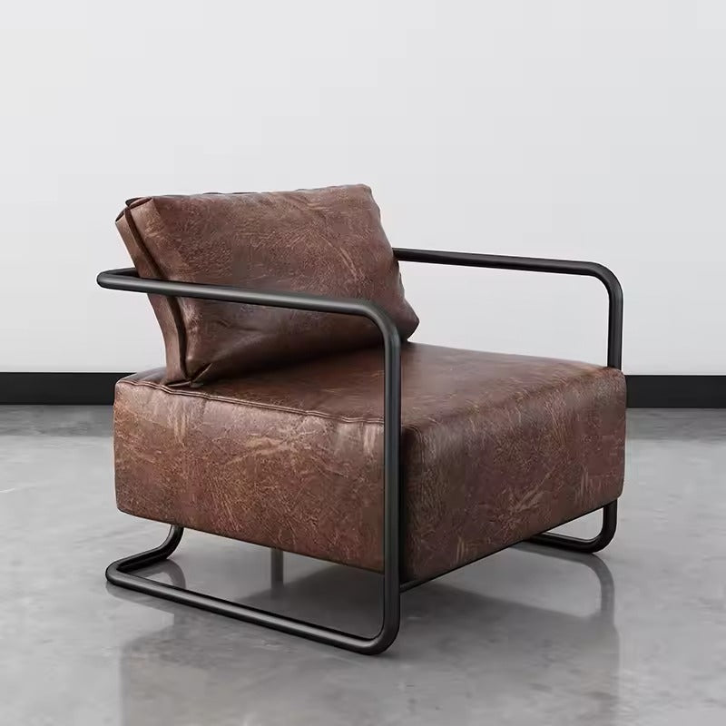 Industral Leather Lounge Chair - Vintage Metal Frame Seatingi