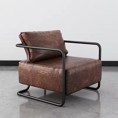 Industral Leather Lounge Chair - Vintage Metal Frame Seatingi