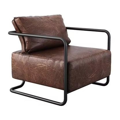 Industral Leather Lounge Chair - Vintage Metal Frame Seatingi