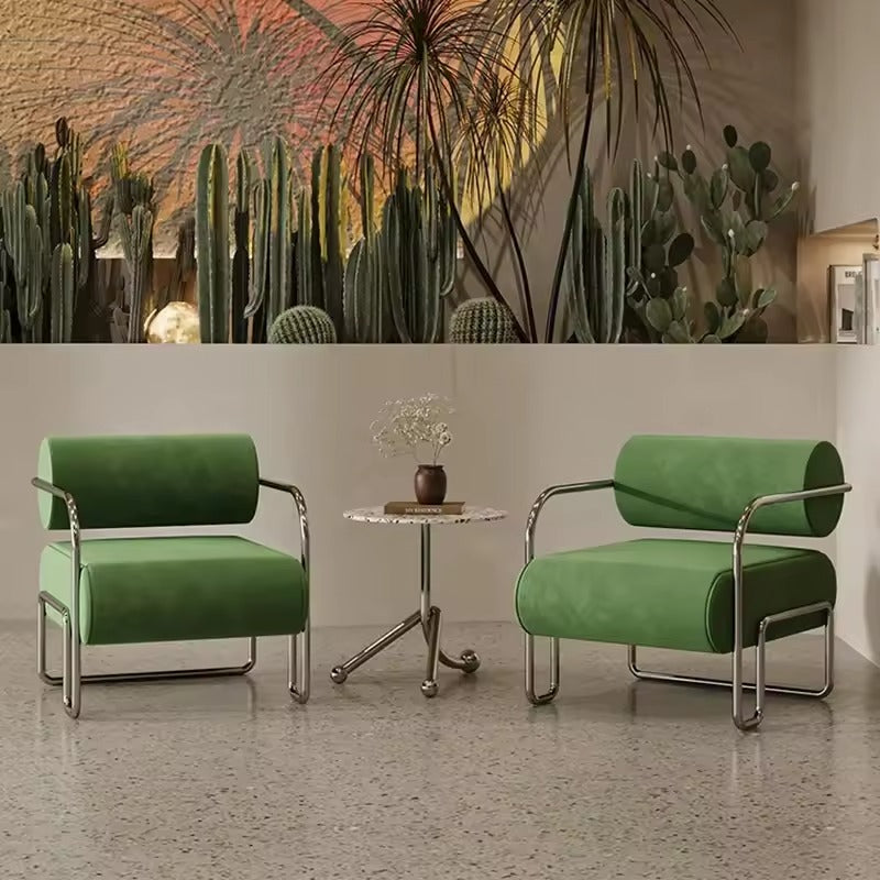 Modern Green Velvet Lounge Chair - Stainless Steel Frame & Plush Cushioning