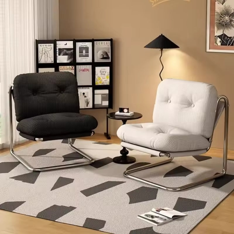 Creamy White Corduroy Lounge Chair - Plush Cushioning & Chrome Frame