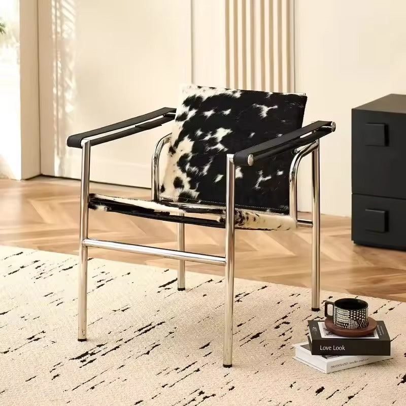 Modern Cowhide Lounge Chair - Chrome & Leather Accent Seating